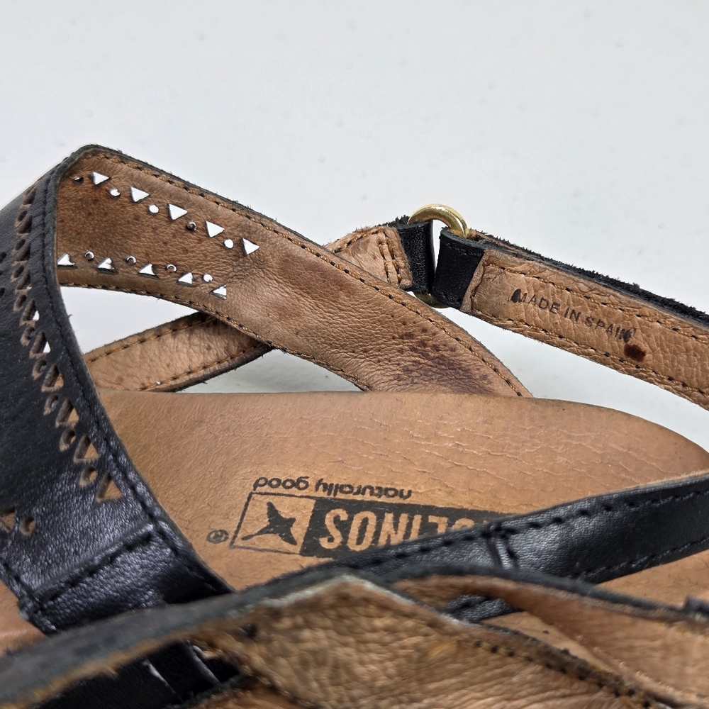 Pikolinos Black and Tan Women's Thong Sandals Lazer Cut-out - Picture 12 of 16